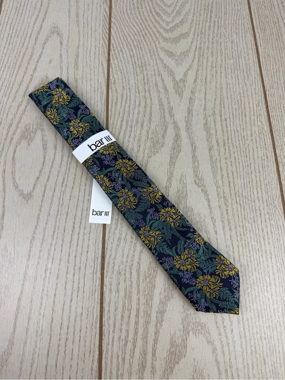 580 Bar III Men's Tie Keats Floral 700 Yellow Blue $55 Polyester Skinny Slim
